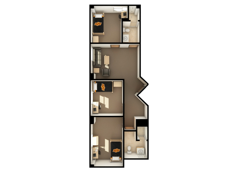 Bennett Hall: 3 private bedrooms/2 bathrooms/1 living room