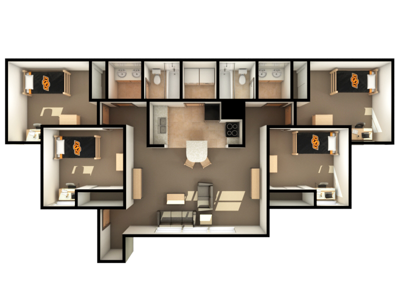 floor plan for 4 bedroom 2 bathroom apartment