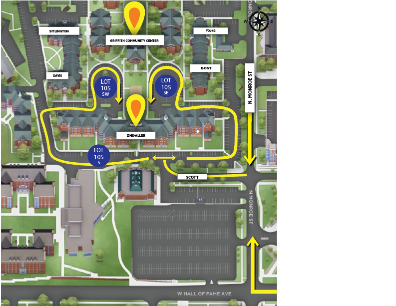 Bost, Davis, Sitlington and Young Halls Parking Map